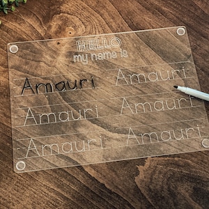 Tablero de rastreo de nombres acrílico, borrado en seco personalizado reutilizable, Montessori, suministros de aprendizaje preescolar para educación, escuela