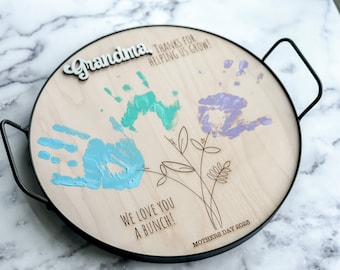 Mother&#39;s Day Personalized Mother&#39;s Day Gift, Mother&#39;s Day DIY Handprint Art, Mom Gift from Kids, Gift for Grandma, Personalized Serving Tray