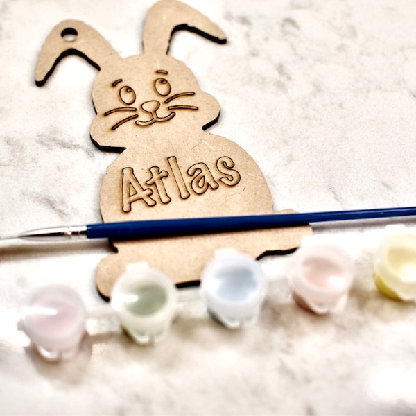 DIY Personalized Easter Bunny Name Paint Set, Paint your Own Easter Basket Tag, Easter Basket Stuffer, Custom Easter Gift for kids, Boy Girl