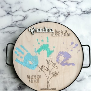 Mother's Day Personalized Mother's Day Gift, Mother's Day DIY Handprint Art, Mom Gift from Kids, Gift for Grandma, Personalized Serving Tray 画像 2