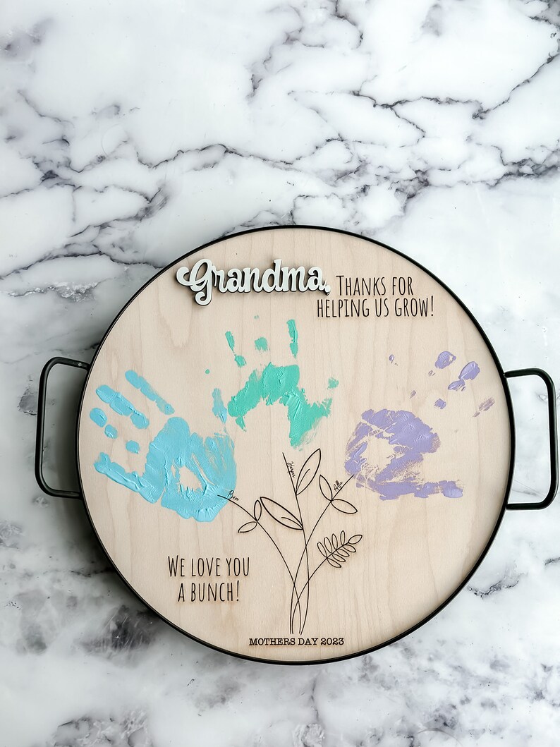 Mother's Day Personalized Mother's Day Gift, Mother's Day DIY Handprint Art, Mom Gift from Kids, Gift for Grandma, Personalized Serving Tray 画像 2