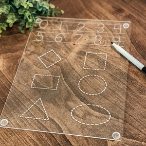 Tablero de rastreo de números y formas de acrílico, borrado en seco de rastreo personalizado reutilizable, Montessori, suministros de aprendizaje preescolar para educación, escuela