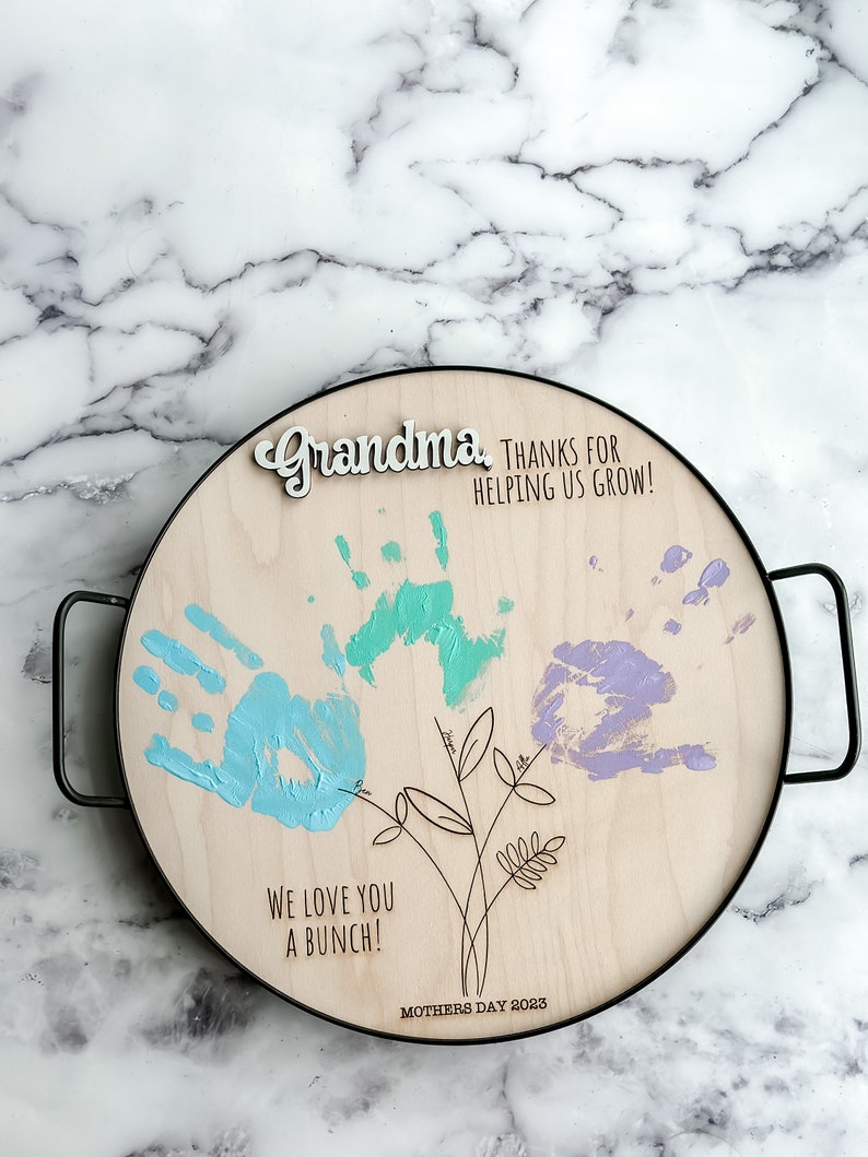 Mother's Day Personalized Mother's Day Gift, Mother's Day DIY Handprint Art, Mom Gift from Kids, Gift for Grandma, Personalized Serving Tray 画像 4