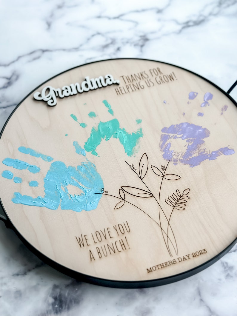 Mother's Day Personalized Mother's Day Gift, Mother's Day DIY Handprint Art, Mom Gift from Kids, Gift for Grandma, Personalized Serving Tray 画像 5