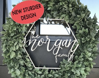 Personalized Wreath Sign, Custom Family name sign, Laser Cut Wood Door Hanger, Housewarming Gift, Wedding Gift, Last Name Front Door Sign