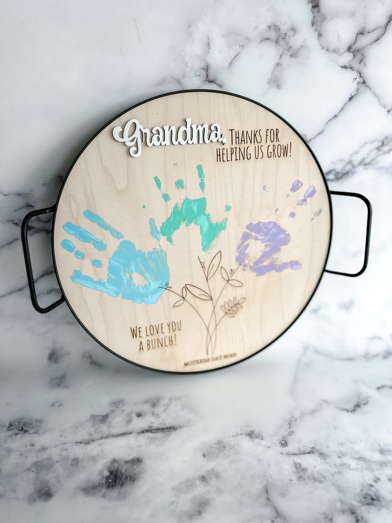 Mother's Day Personalized Mother's Day Gift, Mother's Day DIY Handprint Art, Mom Gift from Kids, Gift for Grandma, Personalized Serving Tray zdjęcie 6