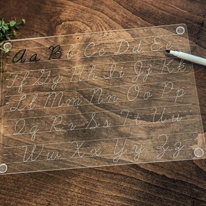 Tablero de rastreo de letras del alfabeto cursivo acrílico, borrado en seco de letras de guión reutilizables, Montessori, suministros de aprendizaje preescolar para educación, escuela