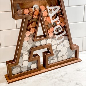 Personalized Name Letter Bank, Custom Name Piggy Bank for Kids, Wood gift for baby, Wood Letter Money Box, Gift Decor Money Alphabet Bank image 3