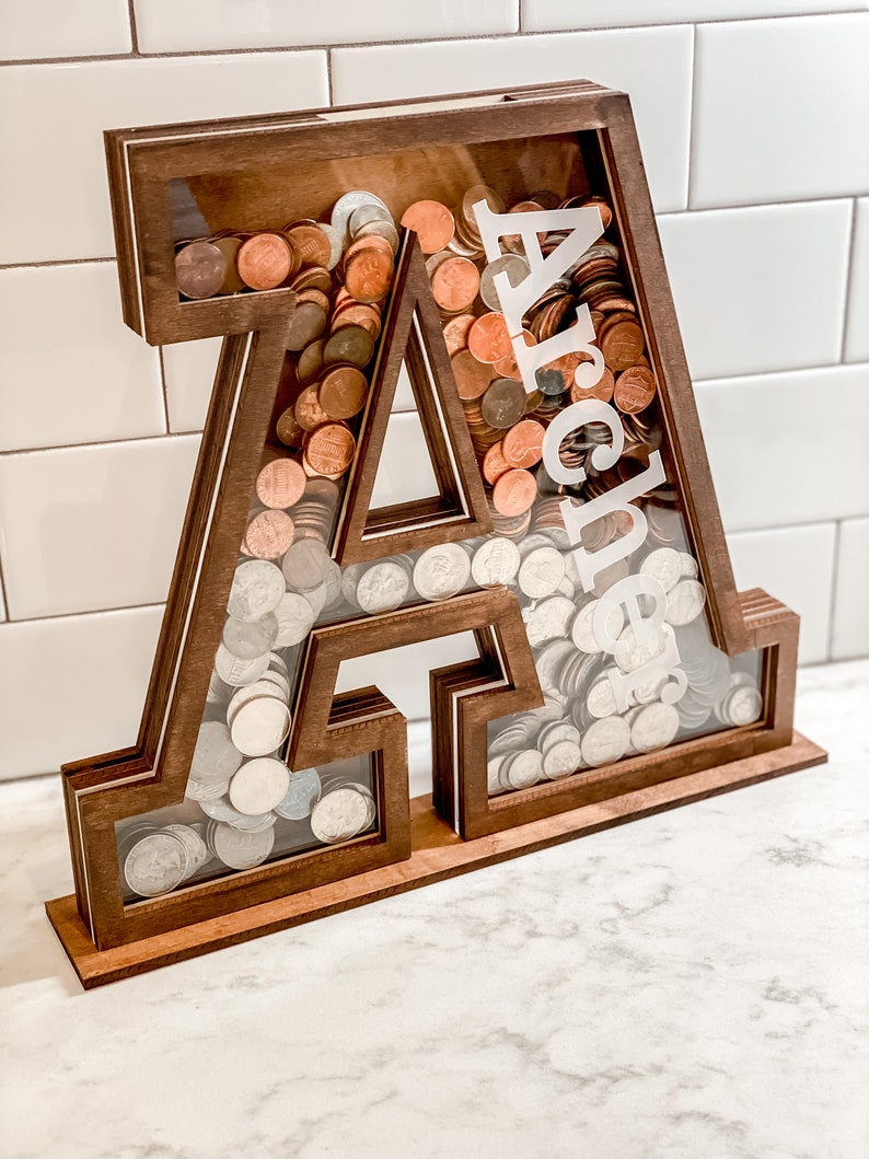 Personalized Name Letter Bank, Custom Name Piggy Bank for Kids, Wood gift for baby, Wood Letter Money Box, Gift Decor Money Alphabet Bank image 3