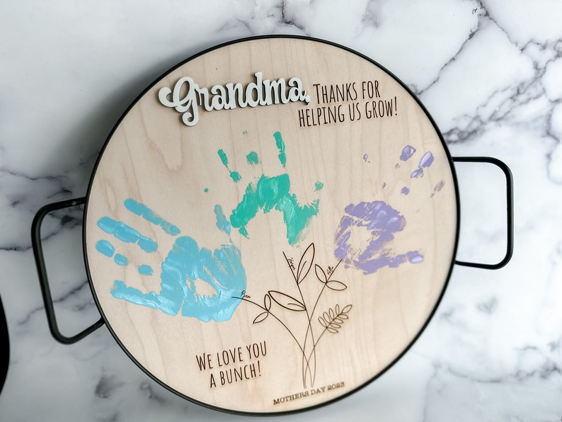 Mother's Day Personalized Mother's Day Gift, Mother's Day DIY Handprint Art, Mom Gift from Kids, Gift for Grandma, Personalized Serving Tray 画像 7