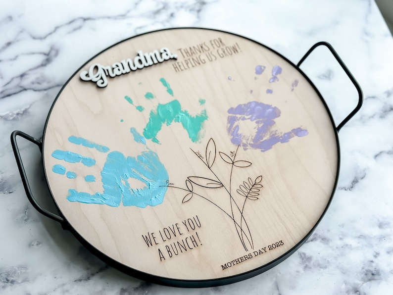 Mother's Day Personalized Mother's Day Gift, Mother's Day DIY Handprint Art, Mom Gift from Kids, Gift for Grandma, Personalized Serving Tray 画像 1