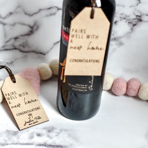 New Home Wine Bottle Tag / Wood Engraved Wine Tag / Closing Gift / Housewarming Wine Tag / Pairs Well with a New Home / Real Estate Logo image 5