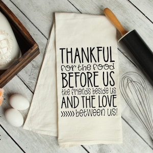 Thankful Prayer Tea Towel, Thanksgiving Kitchen Towel, Gather Flour Sack Towel, Religious Dish Towel, Fall Kitchen Decor Farmhouse Kitchen