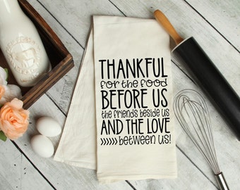 Thankful Prayer Tea Towel, Thanksgiving Kitchen Towel, Gather Flour Sack Towel, Religious Dish Towel, Fall Kitchen Decor Farmhouse Kitchen