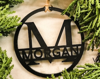 Personalized Monogram Christmas Ornament, Last Name Laser Cut Ornament, Family Name Ornament, Christmas Gift Tag, Holiday Ornament, Initial