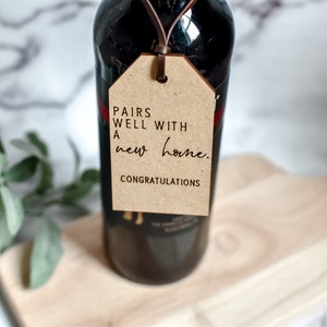 New Home Wine Bottle Tag / Wood Engraved Wine Tag / Closing Gift / Housewarming Wine Tag / Pairs Well with a New Home / Real Estate Logo image 4