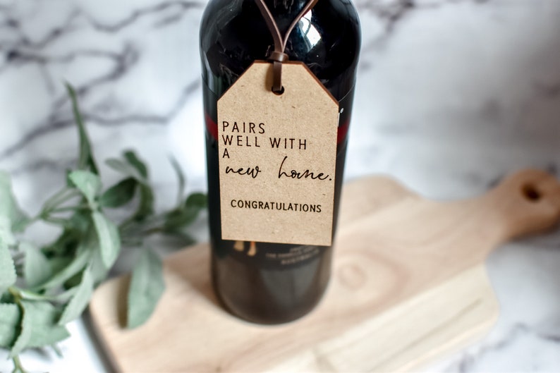 New Home Wine Bottle Tag / Wood Engraved Wine Tag / Closing Gift / Housewarming Wine Tag / Pairs Well with a New Home / Real Estate Logo image 4