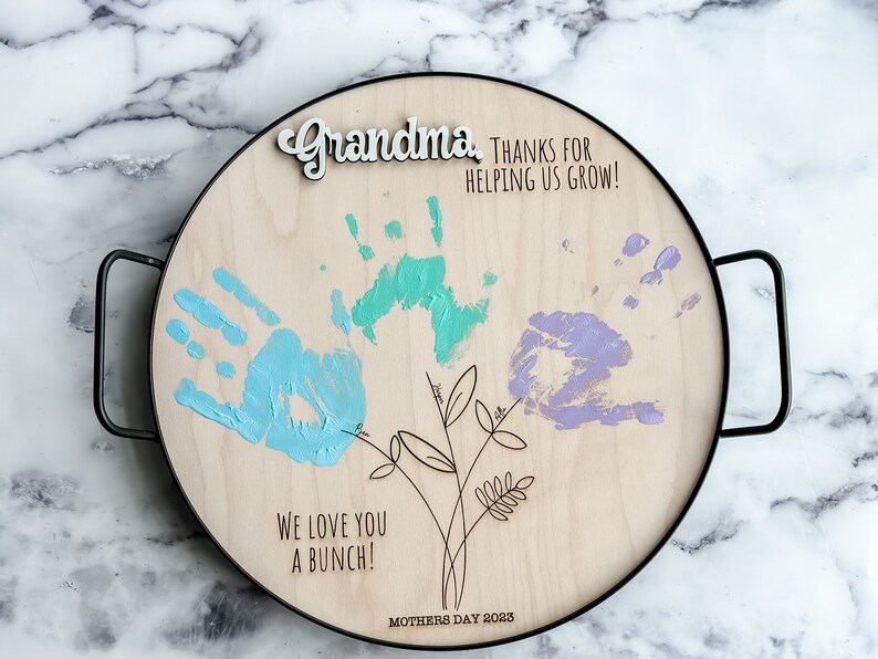 Mother's Day Personalized Mother's Day Gift, Mother's Day DIY Handprint Art, Mom Gift from Kids, Gift for Grandma, Personalized Serving Tray 画像 3