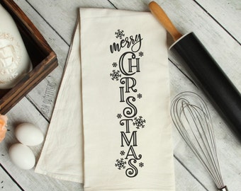 Merry Christmas Kitchen Tea Towel, Holiday Dishtowel, Christmas Flour Sack Towel, Holiday Decor, Farmhouse Christmas Kitchen, Teacher Gift