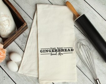 Fresh Baked Gingerbread Tea Towel, Holiday Dish Towel, Christmas Kitchen Decor, Tea Towel, Holiday Kitchen Decor, Christmas Hostess Gift