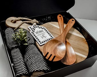 Housewarming Gift Box, Personalized Acacia Board Gift Set For Newlywed - Engraved Luxury Gift | Custom Wedding, Client, or Christmas Gift