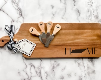 Custom State Home Cutting Board, Charcuterie Home Closing Gift, Cheese Knives & Board, Real Estate logo, Client Gift, Housewarming
