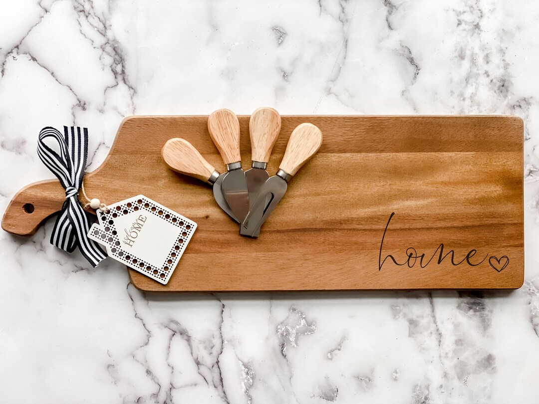 Home Cutting Board, Charcuterie Home Closing Gift, Cheese Knives & Board, Real Estate Logo