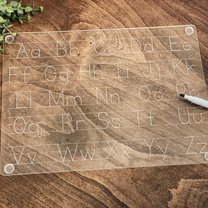 Tablero de rastreo de letras del alfabeto acrílico, borrado en seco de rastreo de letras reutilizable, Montessori, suministros de aprendizaje preescolar para educación, escuela
