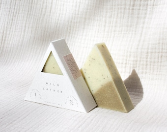 Sage + Matcha Triangle Soap / "Osaka" / Soothing / Organic, Eco Friendly, Handmade Gift for Self or Friend with Hemp Paper Packaging