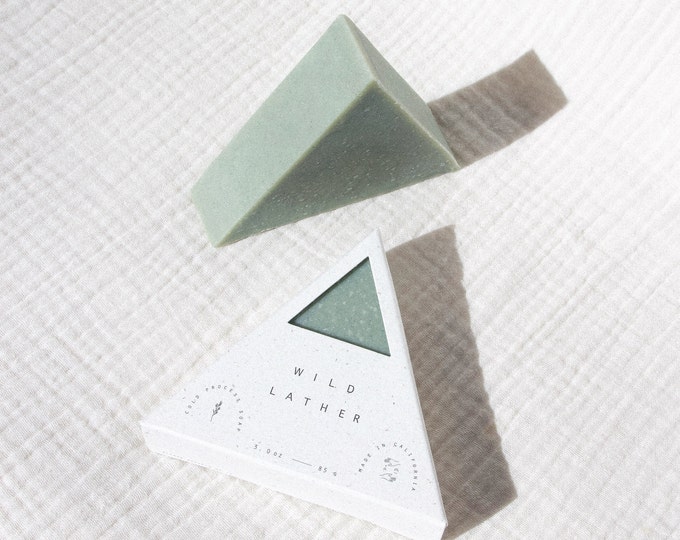 Soft Palo Santo Triangle Soap / "Byron Bay" / Gentle Lather / Organic, Eco Friendly, Handmade Gift for Self or Friend / Hemp Paper Packaging