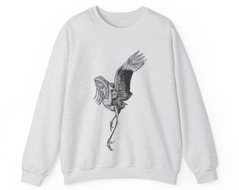 Sudadera unisex de cuello redondo Heavy Blend™ con gráfico de boceto de Sandhill Crane, estilo jersey
