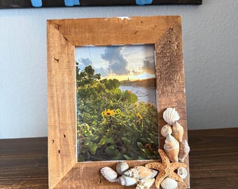 Marco de fotos de playa de 5x7, decoración rústica de conchas marinas de madera