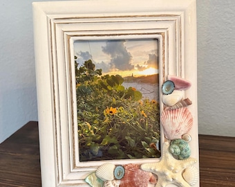 Marco de fotos con conchas marinas, decoración de playa de 5x7