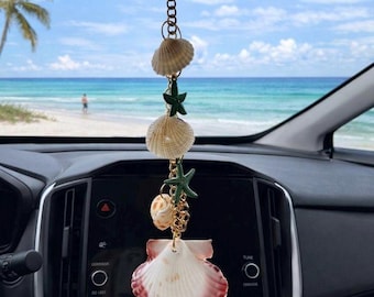 Colgante para espejo retrovisor con forma de concha de mar para coche con temática playera