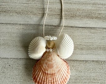 Ángel de concha hecho a mano: decoración navideña playera