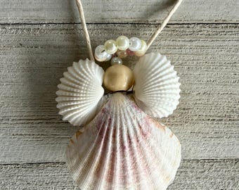 Ángel de concha hecho a mano: decoración navideña playera