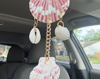 Pequeño adorno para coche con forma de concha marina: Colgante para espejo retrovisor con temática playera