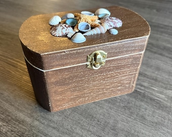 Joyero/caja de baratijas con diseño rústico de garza azul, decoupage, temática de playa