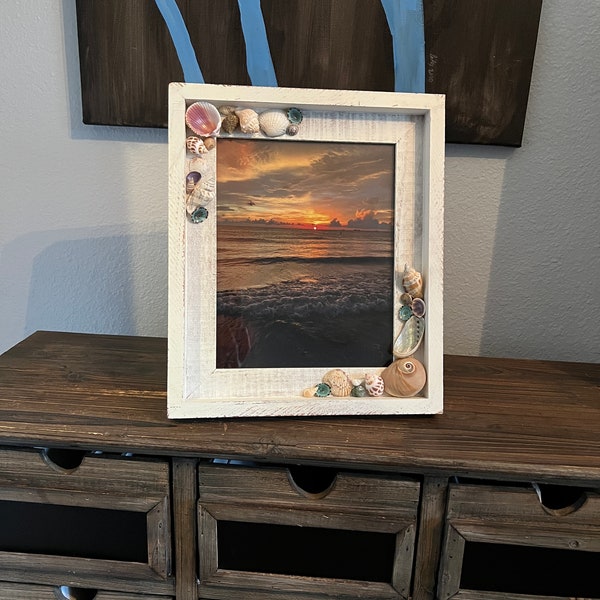 8x10 Rustic Beach Frame with seashells, Shell Frame, Picture Frame
