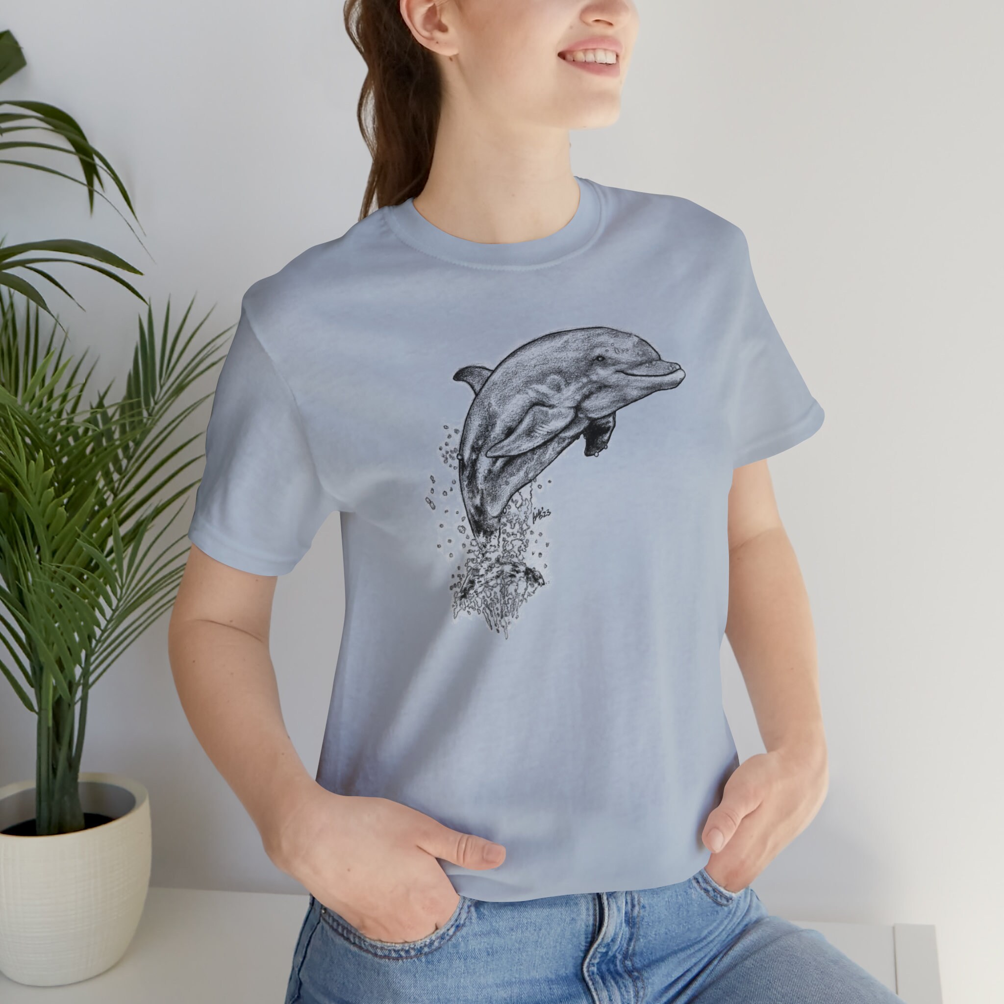 【CPGN STUDIO】25SS★ DTP Happy Dolphin Short Sleeve Tee Unisex Jersey Short Sleeve Tee With a Dolphin Sketch - Etsy
