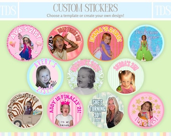 Custom Birthday Stickers | 21st Birthday Stickers | 21st Birthday Party | Birthday Stickers | Birthday Party Favors | 21st Sign Night |