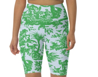 Toile de Jouy Print Print Cycling Shorts/High-waisted Biker Shorts/French Fabric Printed/Landscape