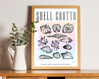 SHELL GROTTO. Painted Shells Artwork.A3 SIZE/Gift Idea/Poster/Wall Art/Recycled paper/Sea World/Seashell/Unframed/Margate/England/Gradient