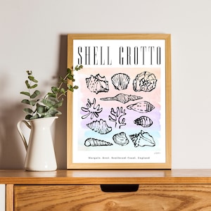 MUSCHELGROTTE. Bemalte Muscheln Kunstwerk.A3 GRÖSSE/Geschenkidee/Poster/Wandkunst/Recyclingpapier/Sea World/Muschel/Ungerahmt/Margate/England/Gradient