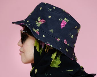 Unisex Grape Print Denim Bucket Hat