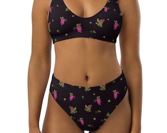 Grape Print Reicycled High-waisted Bikini