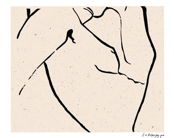 Kissing Lovers Line Art Print: Minimalist Giclée Poster (A3 Size)
