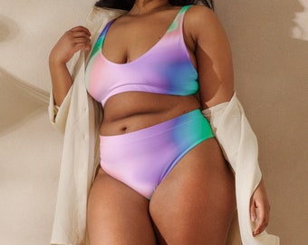 Pastel Gradient Recycled high-waisted bikini/Tie Dye/Deep Dye/Rainbow