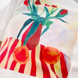 Organic Cotton Top with a Tulip Still Life Print, Floral Print T-shirt, Graphic Tee, Eco Friendly Clothing, Floral Tee, Plus Size T-shirt