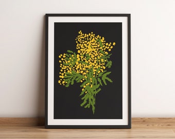 Mimosa Artwork. A3 Art Print Unframed/Wall Art/Flower/Florals/Terracotta/Yellow/Painted Flower/Poster/Giclee print/Digital Print